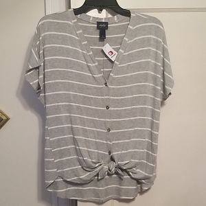 Daytrip Gray Striped Short Sleeve Top